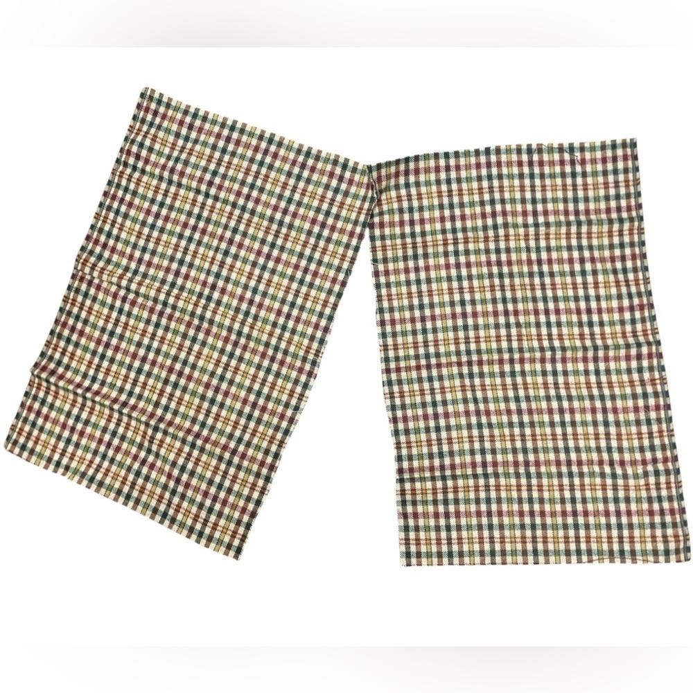Vintage Tartan Small Checked Plaid Wool Blend Fabric Piece Set of 2 Cottage